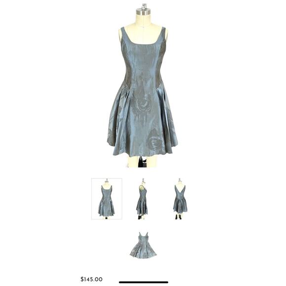Carmen Marc Valvo Collection 8 Metallic Slate Blue Jacquard Silk Dress Lined - Picture 2 of 16